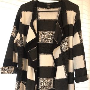 Alfani Black & White Checkered Sweater Coat